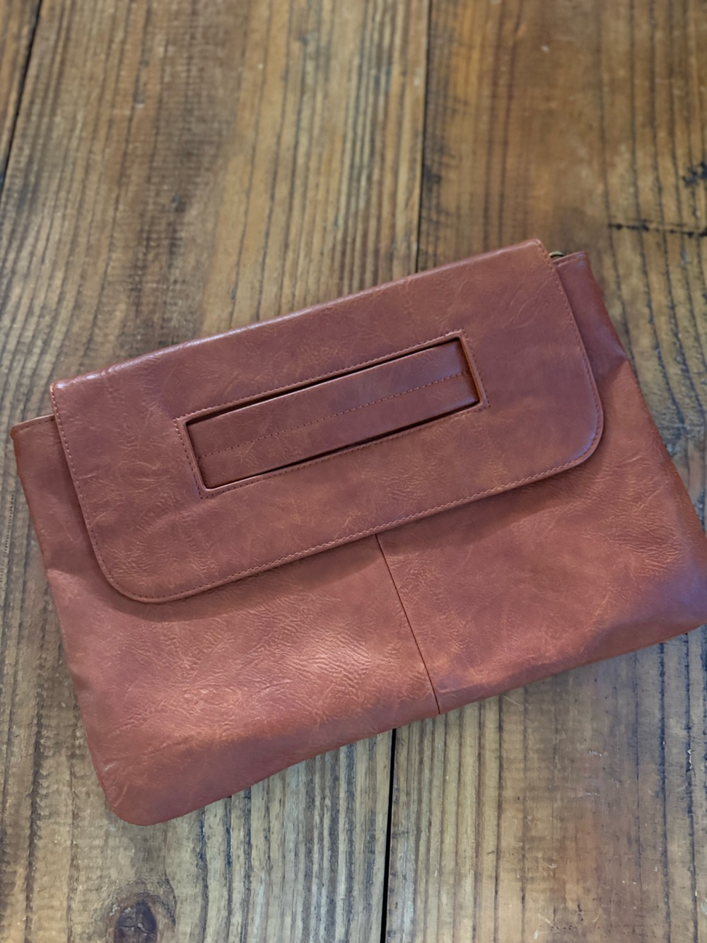 Brown Faux Leather Oversized Clutch Handbag Convertible Foldover Boho Bag